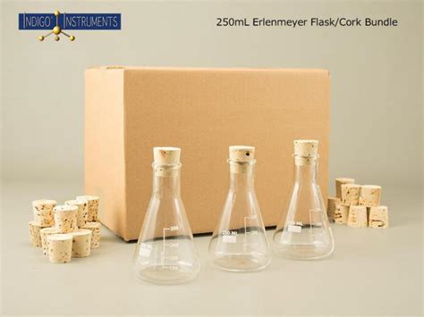 Glass Erlenmeyer Flasks 250ml+Cork Stoppers, 6 Each