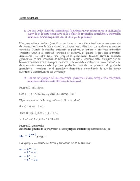 Foro 1 Matematicas Financieras Tema De Debate 1 De Uno De Los Libros