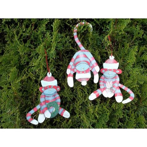 Hand Painted Sock Monkey Christmas Ornaments Name Tag Holiday Wreath