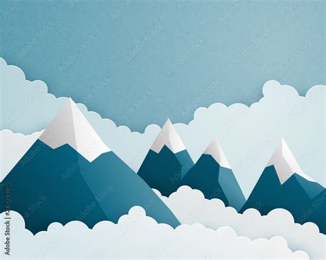 mountain  cloud scene  paper cut style nature landscape clouds