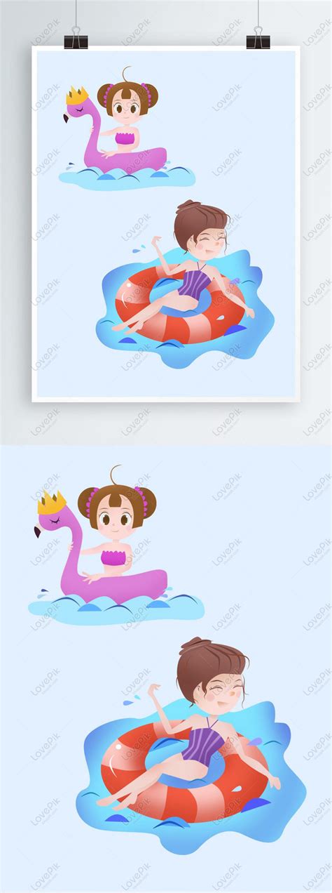 Swimming Characters Illustration Elements Collection Three PNG Hd ...