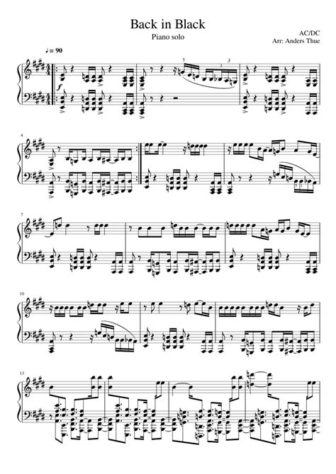 Back In Black Sheet Music For Piano Solo