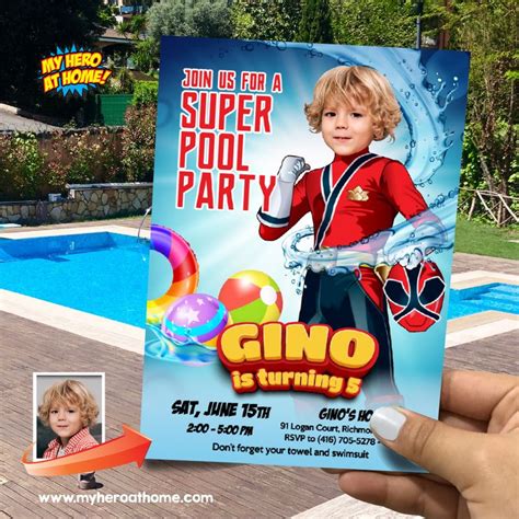 Red Power Ranger Pool Party Invitation Power Rangers Splash