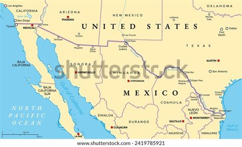 Mexico-united States Border Political Map International Stock Vector (Royalty Free) 2419785921 ...