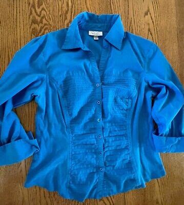 Dressbarn Plus Xl Blue Button Front Sleeve Collar Career Blouse