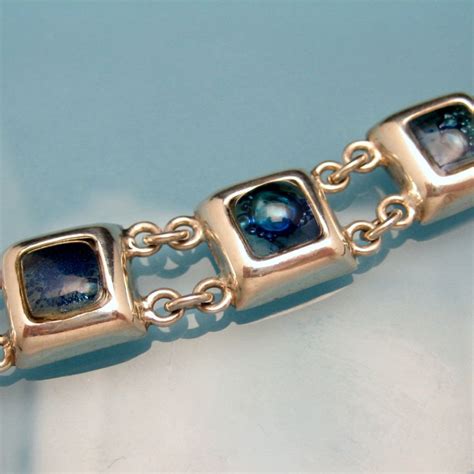 Sterling Silver 925 Blue Swirl Art Glass Stones Statement Bracelet Vintage Ebay