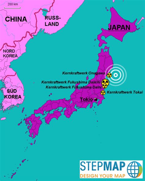 StepMap Erdbeben Japan 2011 Landkarte für Japan