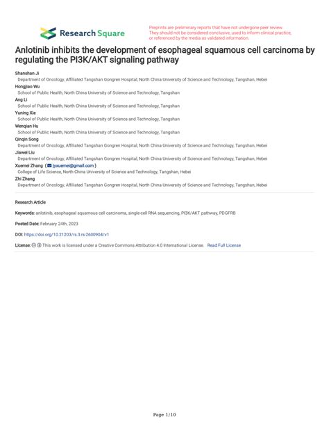 Pdf Anlotinib Inhibits The Development Of Esophageal Squamous Cell