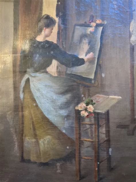 ÉCOLE FRANÇAISE FIN XIXe Huile Toile Autoportrait Femme Peintre