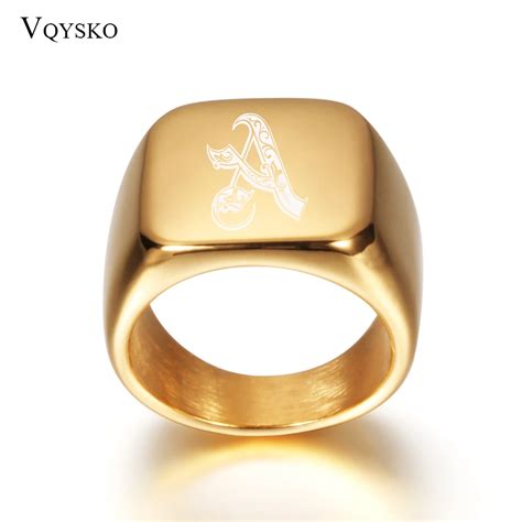 Gold Tone Mens Big Letter Rings Customized Stainless Steel Initial