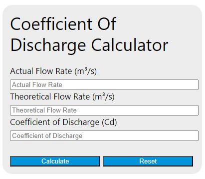 Coefficient Of Discharge Calculator Calculator Academy