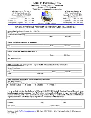 Fillable Online Tangible Personal Property Account Status Change Form