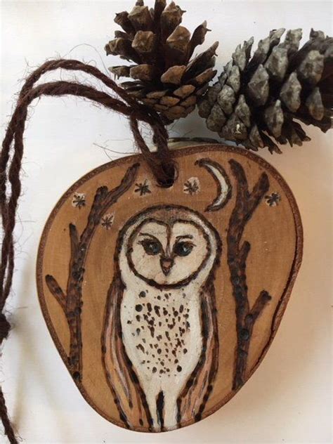 Free Shipping Wood Burned Owl Ornament Moon Ornament Wood Etsy Owl