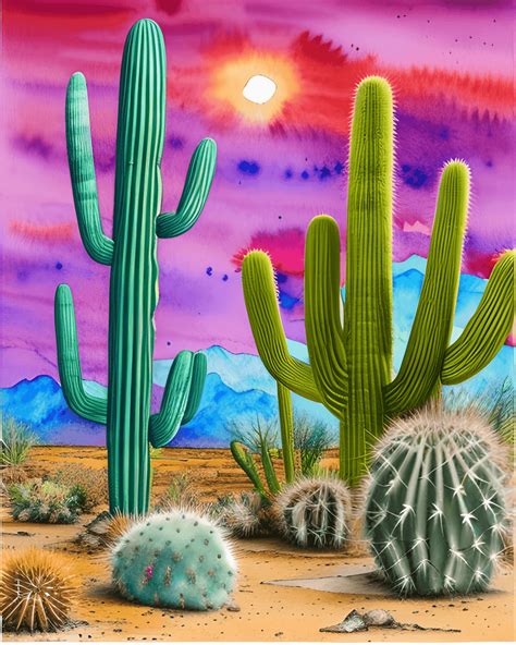 Arizona Desert Cactus and Tumbleweed Painting · Creative Fabrica