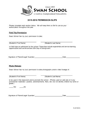 Fillable Online Swanschool Permission Slips Swan School Fax