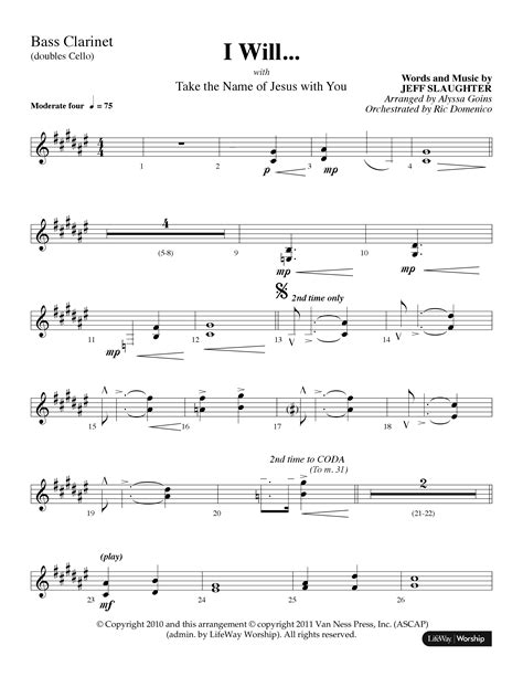 I Will With Take The Name Of Jesus With You Choral Anthem Satb Bass