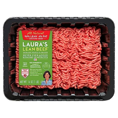 Lauras Lean Beef All Natural 96 Lean 4 Fat Ground Beef 16 Oz