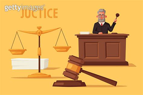 Judge Character With Hammer Cartoon Vector Illustration