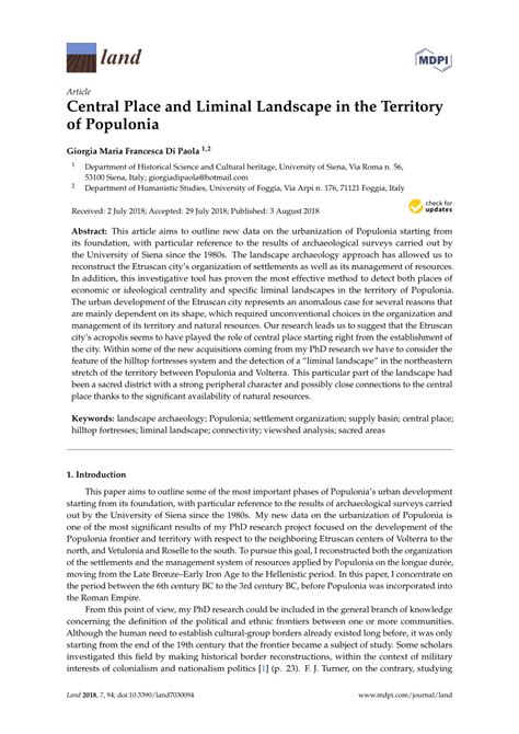 PDF Central Place And Liminal Landscape In The Territory Of Populonia