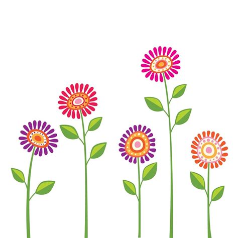 Digital Floral Clipart Flowers Vector Illustrations Multicolored Bright