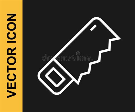 White Line Hand Saw Icon Isolated on Black Background. Vector Stock ...