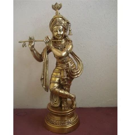 Aakrati Golden Gold Plated Brass Idol Krishna Statue Standing Krishna