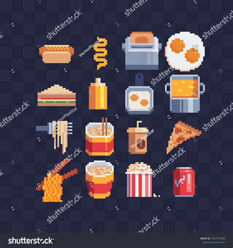 Fast Food And Breakfast Pixel Art Icons Isolated Royalty Free Stock Vector 1023752788