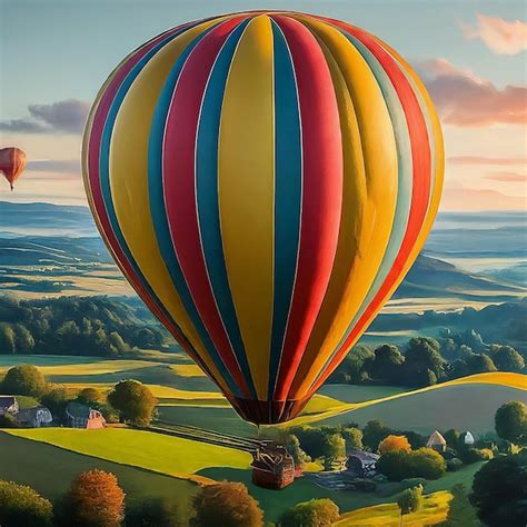 Premium Vector Hot Air Balloon Flying Over The Colorful Fields Hot