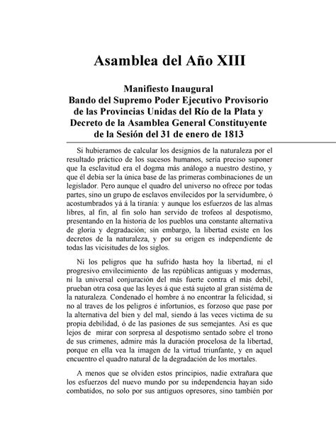 Documentos Hist Ricos Asamblea Del A O Xiii Asamblea Del A O