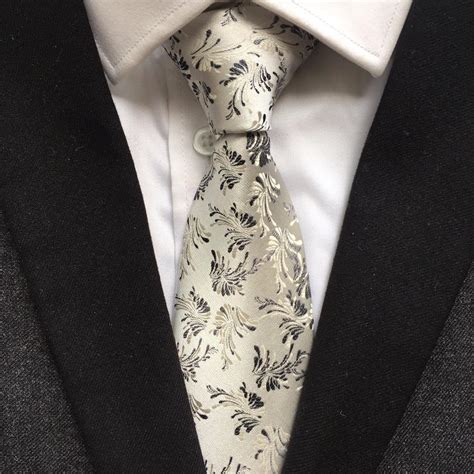 Unique Luxury Formal Tie 8cm Classic Silver Paisley Necktie With