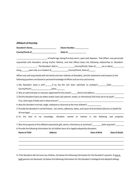 Free Printable Affidavit Of Heirship Templates Pdf Word Simple