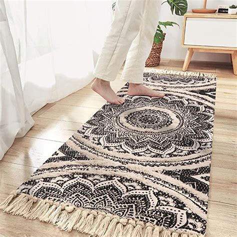 Amazon Seavish Tufted Cotton Rug 2 3 X 5 2 Black Mandala Boho Rug