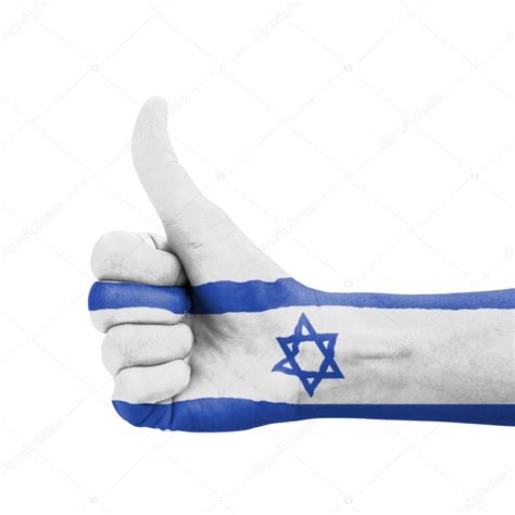 Hand With Thumb Up Israel Flag Painted As Symbol Of Excellence Stock