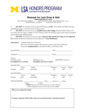 Fillable Online Lsa Umich Request For Late Drop Add Lsa Umich Fax