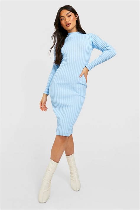 Two Tone Wide Rib Knitted Midi Dress Boohoo