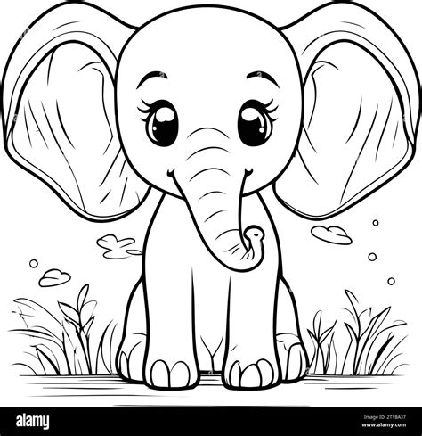 Página Para Colorear Esquema De Elefante De Dibujos Animados Ilustración Vectorial Imagen