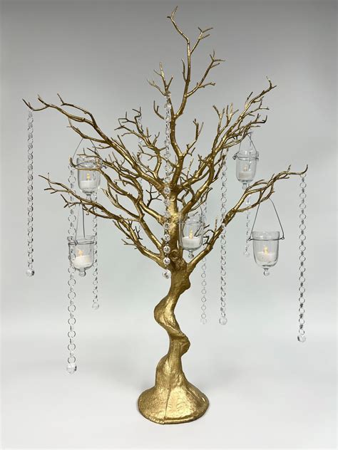 Gold Tree With Crystal Chains Hanging Votives Chair Covers Fine