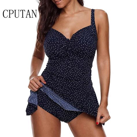 Cputan 2019 Tankini Swimsuit Skirt Vintage Swimwear Women Polka Dots