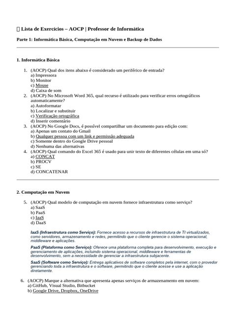 Atividades De Informatica 6 Ao 9 Ano - Exercícios de Informática para 6º a 9º Ano | PDF | Cópia de segurança ...