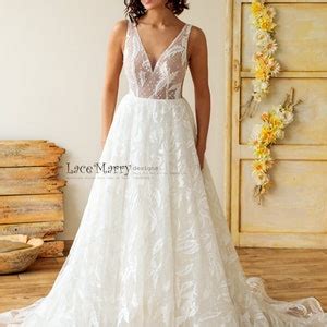 Sparkling Lace Wedding Dress With V Neckline And Back Glitter Wedding