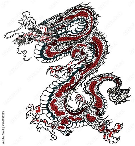 Hand drawn Chinese dragon isolate on white background.red dragon tattoo ...