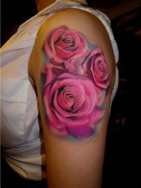 Three Nice Roses Tattoo On Shoulder Tattooimages Biz