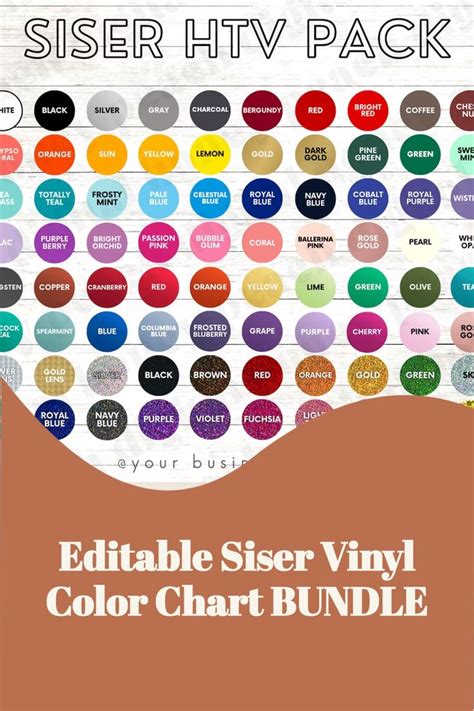 Editable Siser Vinyl Color Chart BUNDLE Siser Color Chart Template