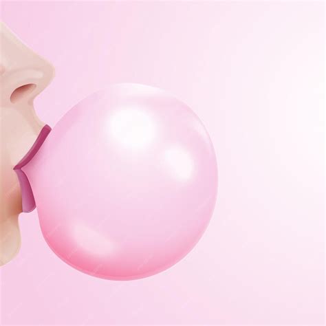 Premium Vector Girl Blowing Gum Realistic Woman Mouth Blow Bubble Gums Chewing Lips And Pink