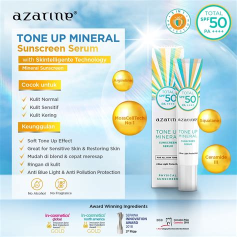 Jual Azarine Tone Up Mineral Sunscreen Serum SPF50 PA 27ml Shopee