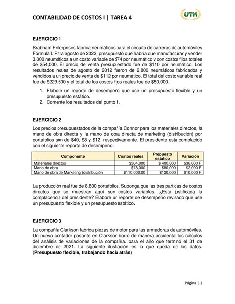 Tarea 4 Tareas CONTABILIDAD DE COSTOS I TAREA 4 Pgina 1