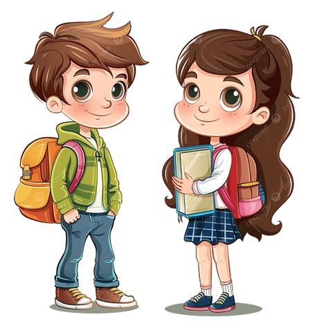 cute cartoon young boy  girl student children beautiful