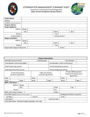 Fillable Online Appendix Stormwater Management Summary Sheet Fax