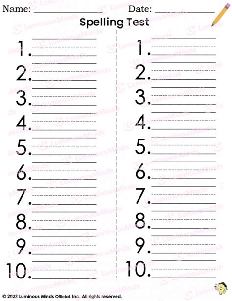 Reading Comprehension Worksheets Spelling Test Paper Templates Set 1