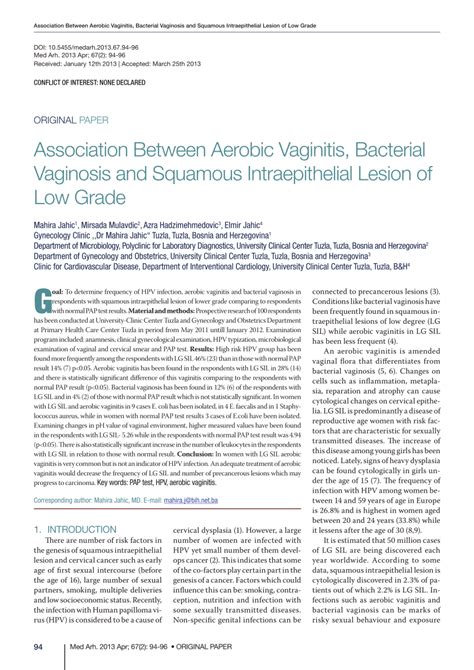 PDF Association Between Aerobic Vaginitis Bacterial Vaginosis And